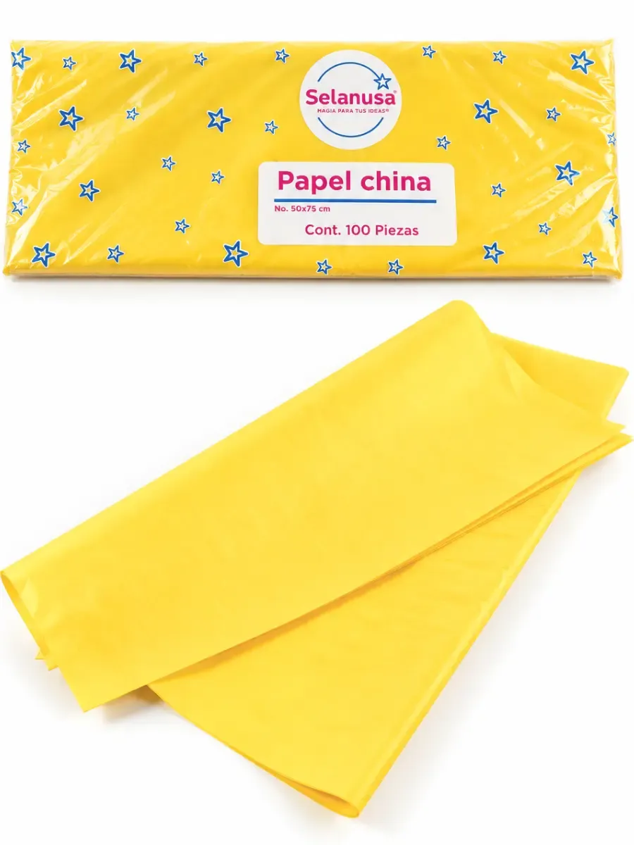 Papel china color amarillo paquete c/100 pzas – Mayoreo Paquete con 100 pliegos de papel china color amarillo mayoreo