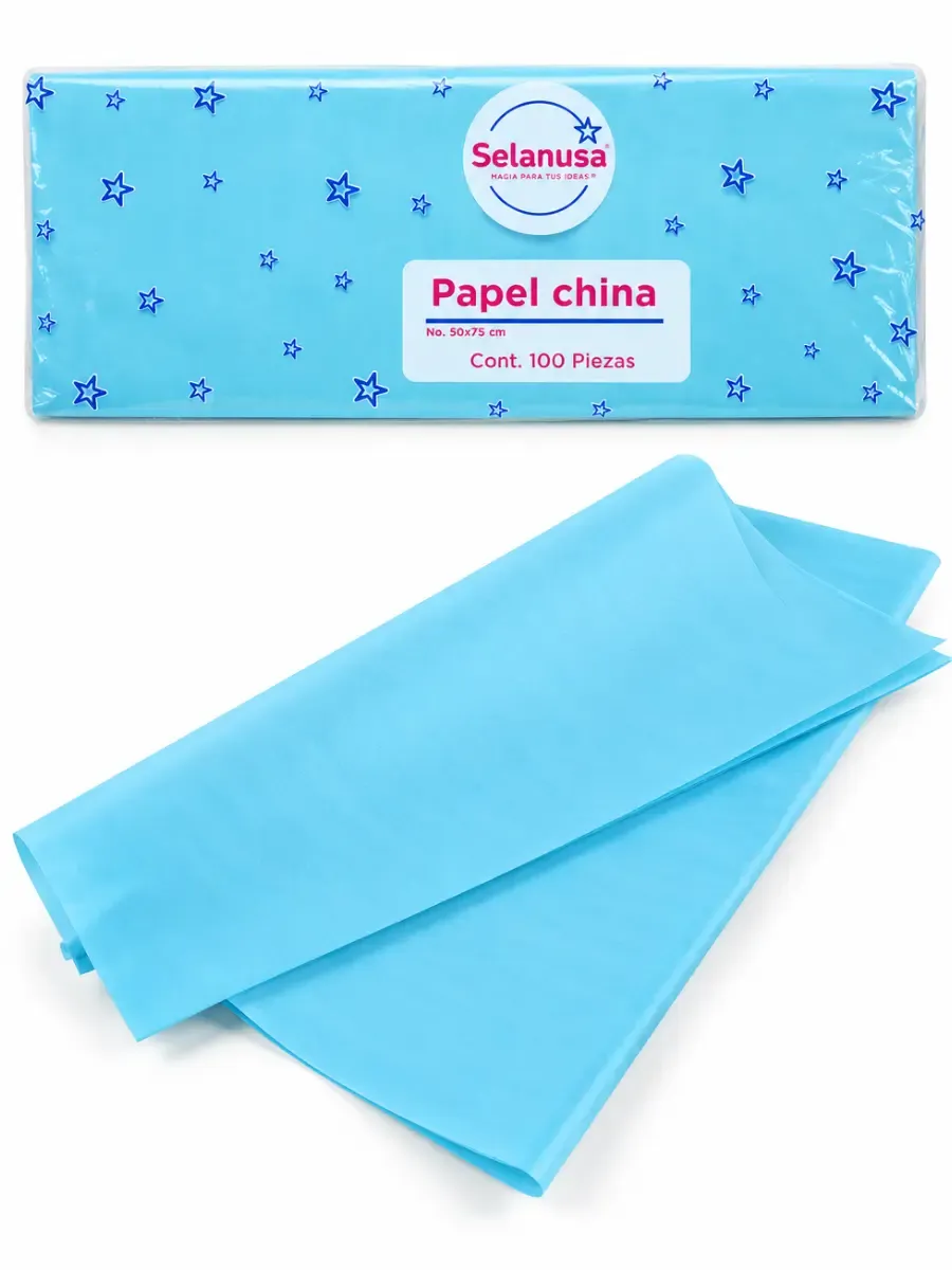 Paquete con 100 pliegos de papel china color azul claro mayoreo