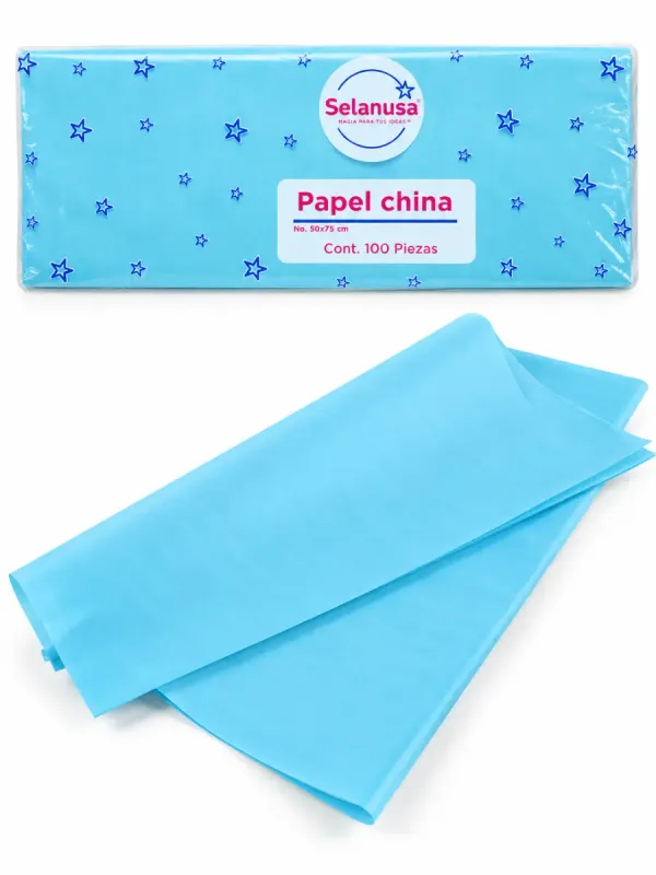 Paquete con 100 pliegos de papel china color azul claro mayoreo