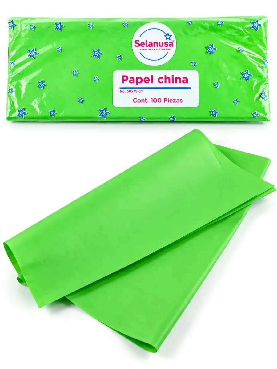 Paquete con 100 pliegos de papel china color verde limón mayoreo