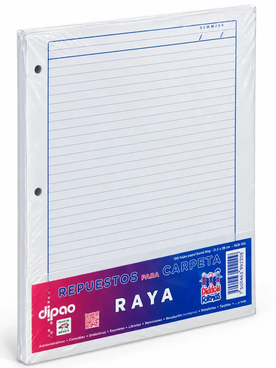 Hojas para carpeta de raya de 100 hojas – Mayoreo