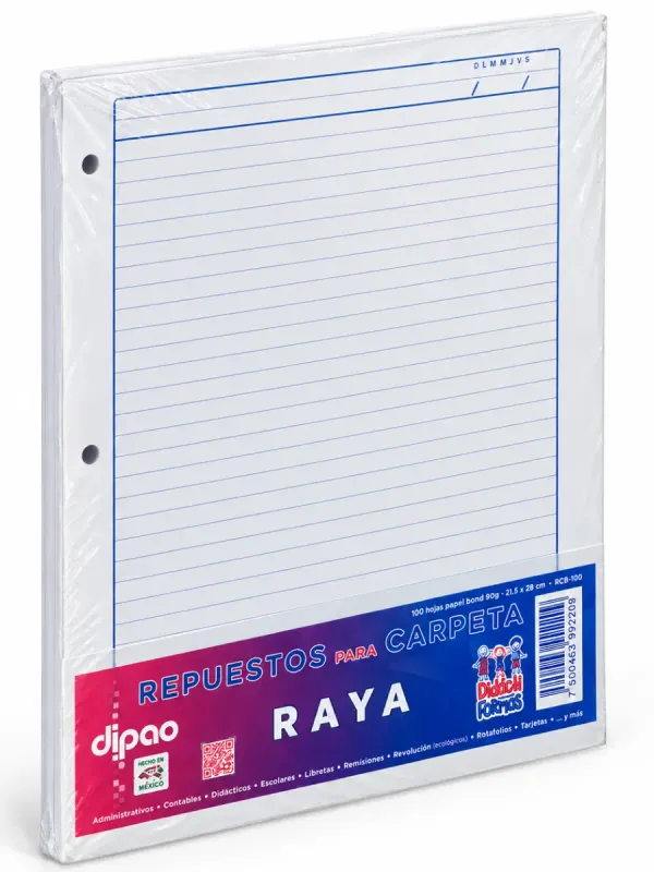 Hojas para carpeta de raya de 100 hojas – Mayoreo