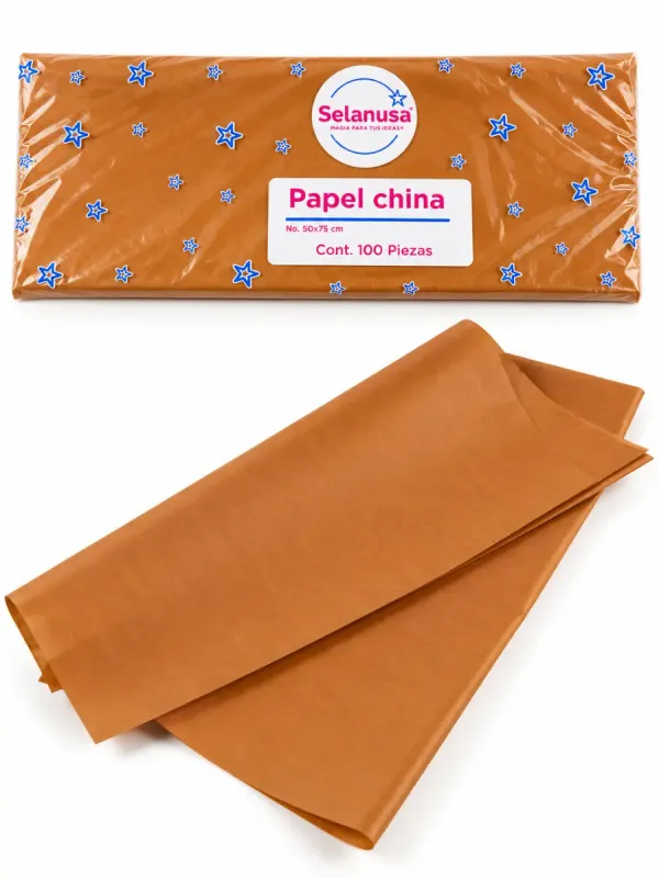 Paquete con 100 pliegos de papel china color café mayoreo
