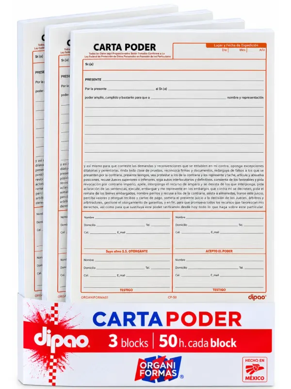 Paquete con 3 blocks de carta poder marca Dipao mayoreo