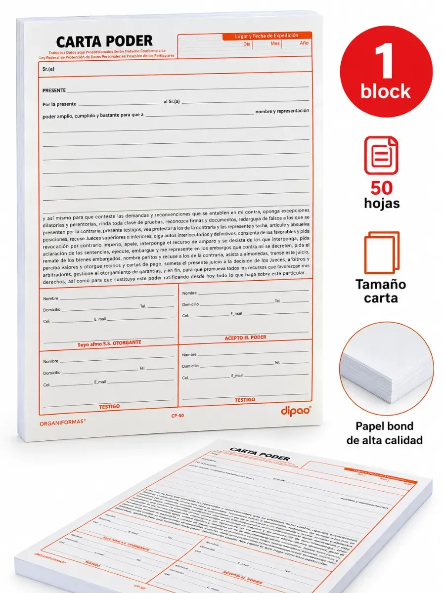 Carta poder block c/25 hojas Dipao – Mayoreo Carta poder block c/25 hojas Dipao – Mayoreo