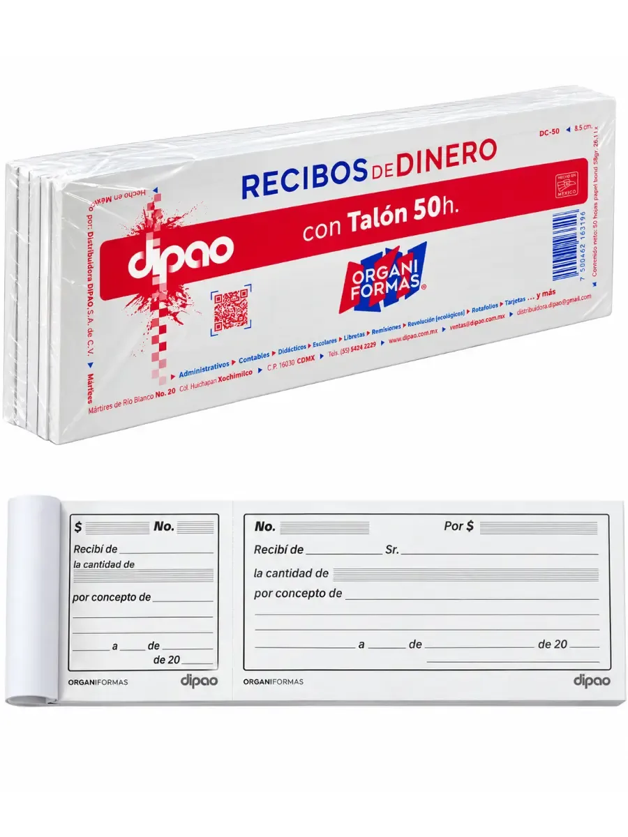 Paquete con 5 blocks de recibos de dinero con talón de control al por mayor