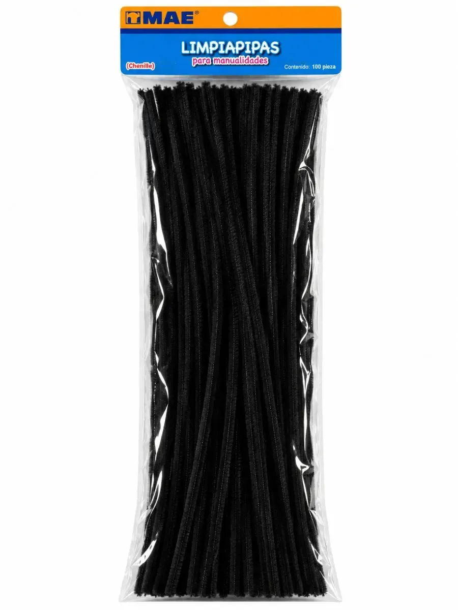 Limpiapipas chenille negro paq c/100 pzas Mae – Mayoreo Paquete con 100 limpiapipas chenille modelo L100-NE color negro mayoreo