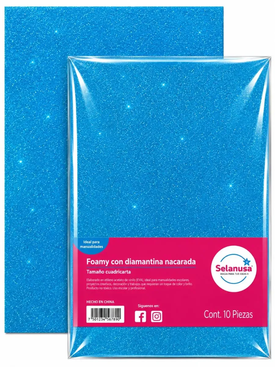 Foamy con Diamantina (Paq. 5 pzas) Turqueza 237 – 43×56 cm Paquete con 5 pliegos de foamy con diamantina turquesa 43x56 cm al por mayor