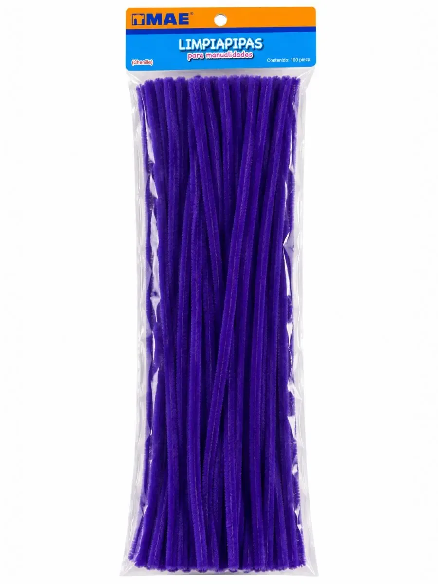 Limpiapipas chenille Morado paq c/100 pzas Mae – Mayoreo Paquete con 100 limpiapipas chenille modelo L100-MO color morado mayoreo
