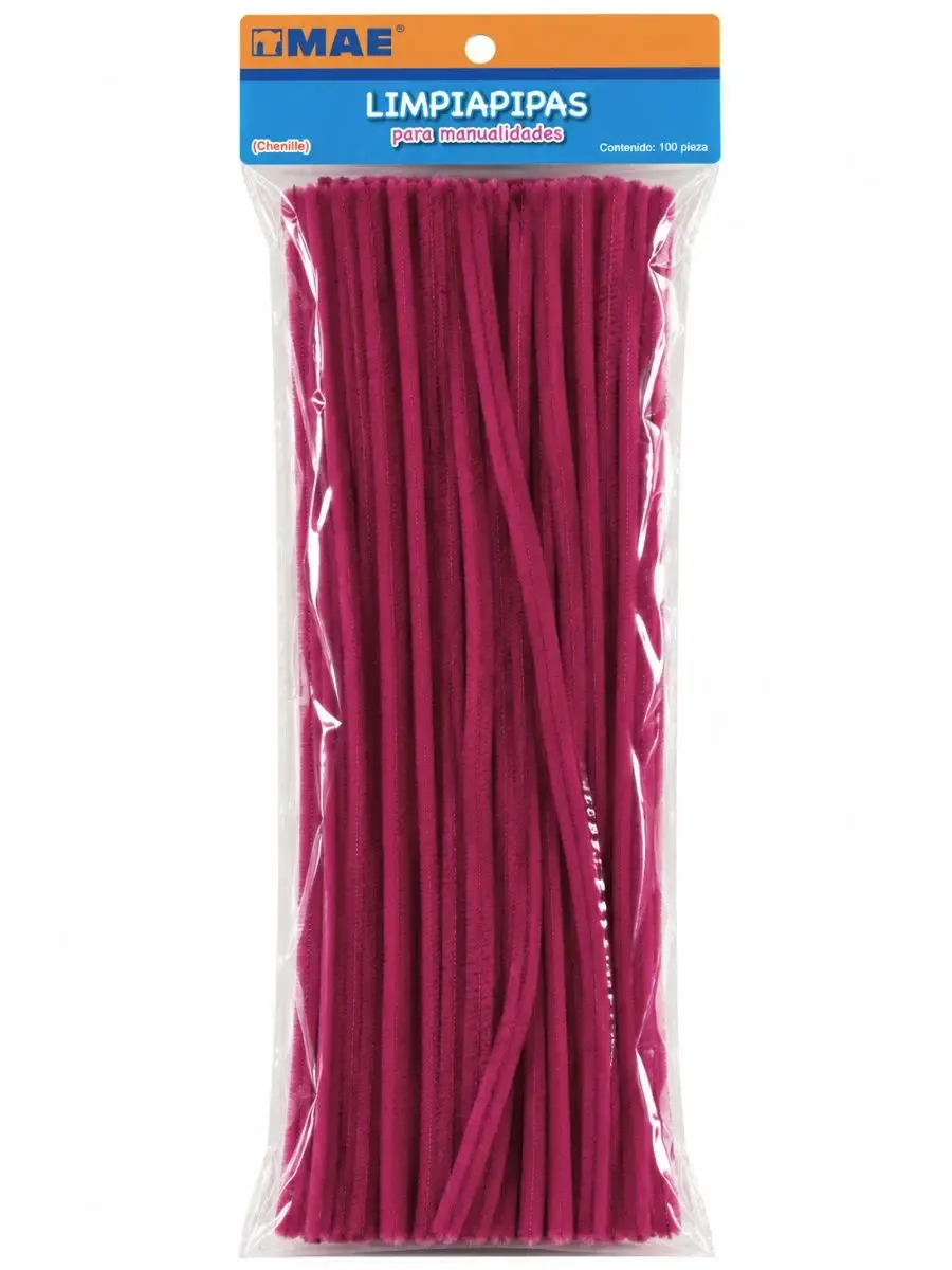 Paquete con 100 limpiapipas chenille color fucsia marca Mae mayoreo