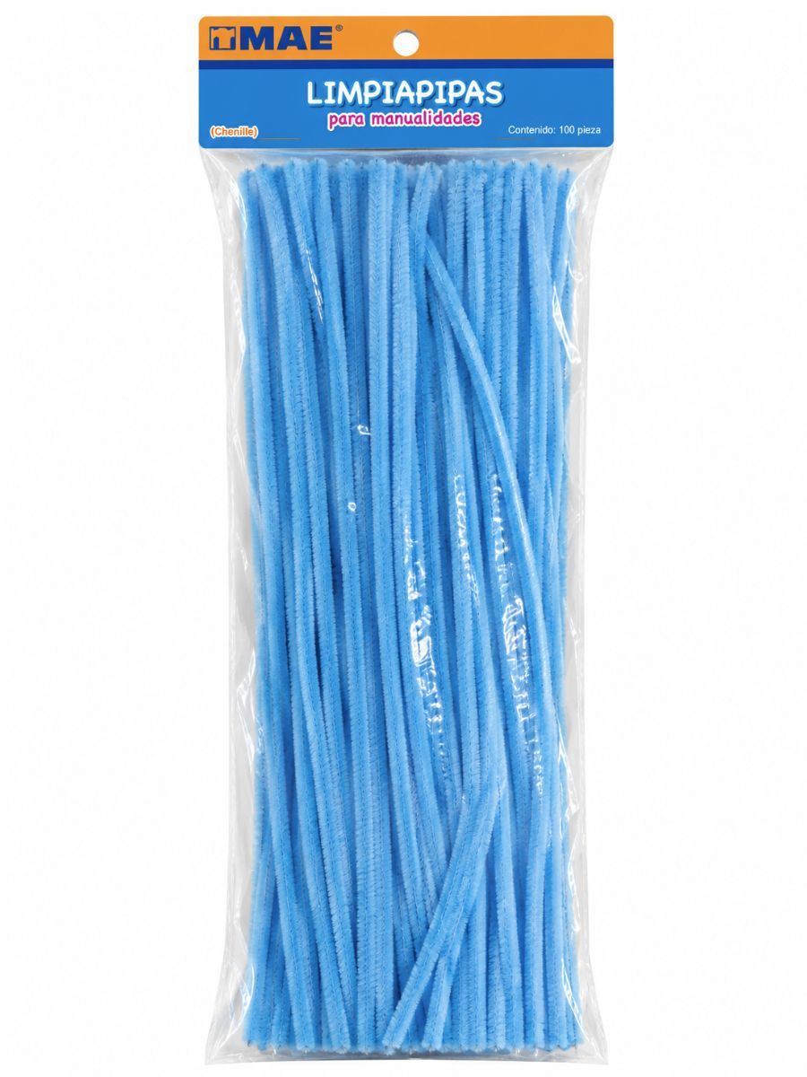Limpiapipas chenille Azul cielo paq c/100 pzas Mae – Mayoreo Paquete con 100 limpiapipas chenille modelo L100-AZC azul claro mayoreo
