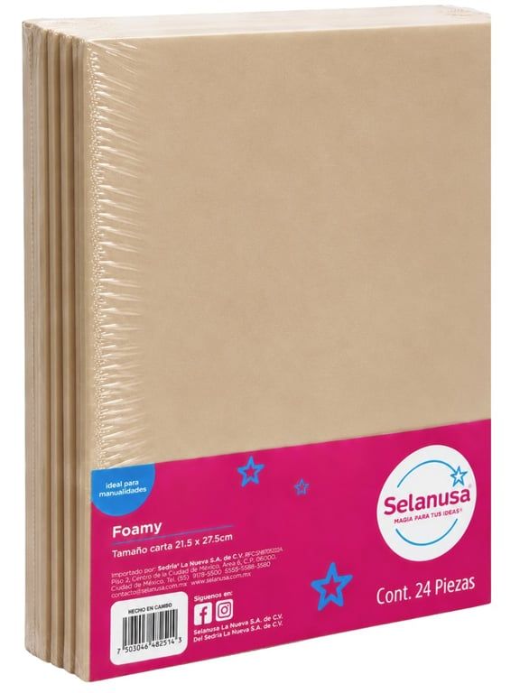 Foamy carta beige c/24 pzas Selanusa – Mayoreo Paquete con 24 hojas de foamy tamaño carta color beige marca Selanusa al por mayor