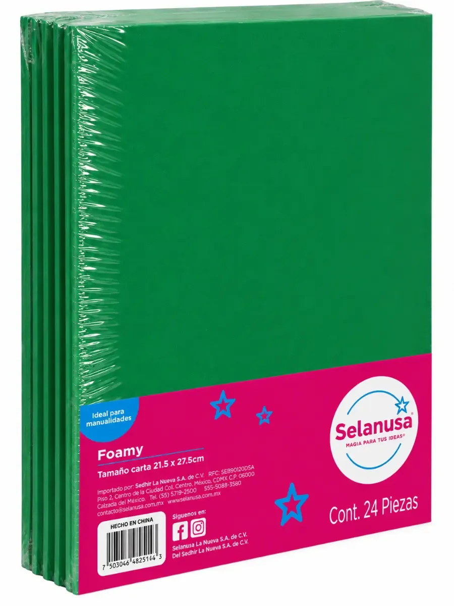 Foamy carta verde bandera 22 c/24 pzas – Mayoreo Paquete de 24 hojas de foamy carta color verde bandera Selanusa en mostrador
