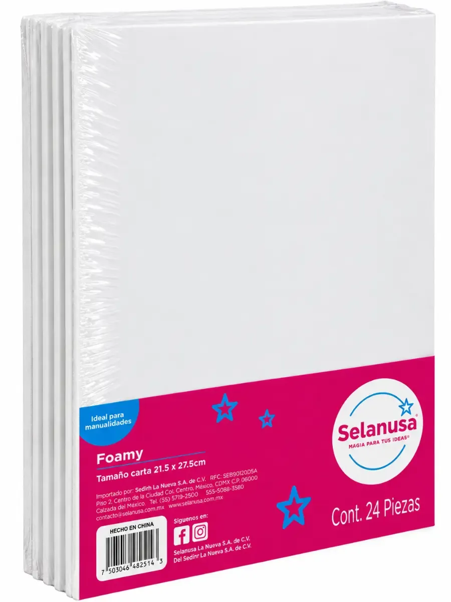 Foamy carta color blanco c/24 pzas– Mayoreo Paquete con 24 hojas de foamy tamaño carta color blanco Selanusa al por mayor