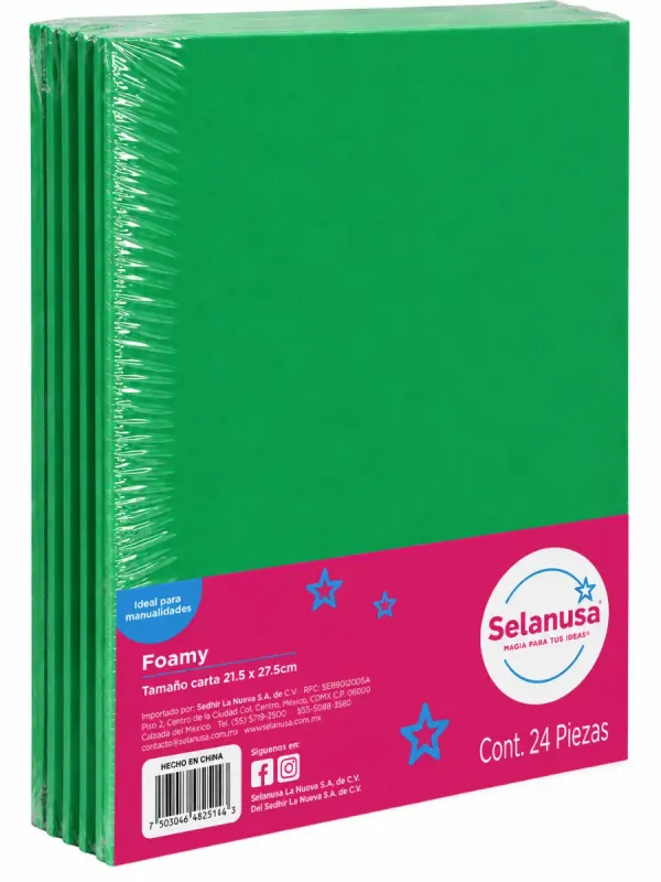 Paquete con 24 hojas de foamy tamaño carta verde hoja 39 Selanusa al por mayor