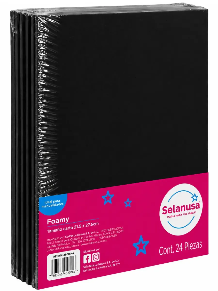 Foamy carta color Negro c/24 pzas– Mayoreo Paquete con 24 hojas de foamy tamaño carta color negro Selanusa al por mayor