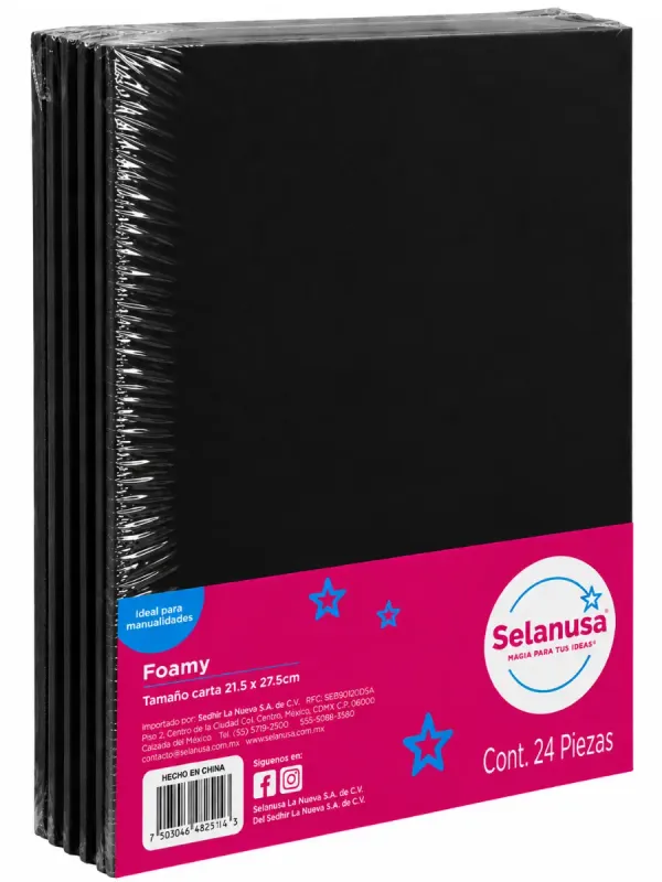 Paquete con 24 hojas de foamy tamaño carta color negro Selanusa al por mayor