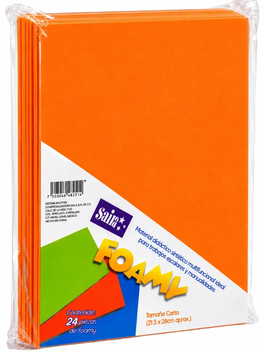 Paquete con 24 hojas de foamy tamaño carta color naranja 10 Saira al por mayor