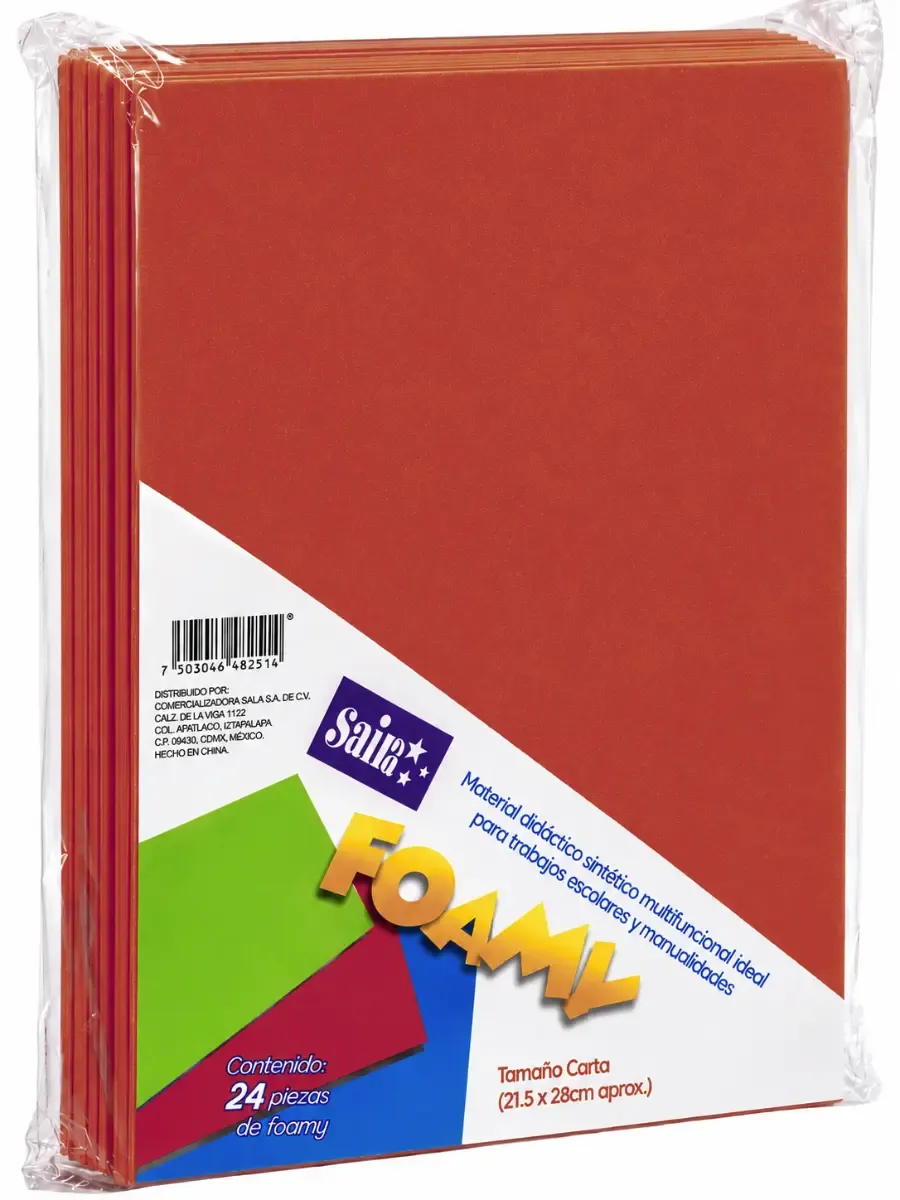 Paquete con 24 hojas de foamy tamaño carta color rojo bandera 02 Saira al por mayor