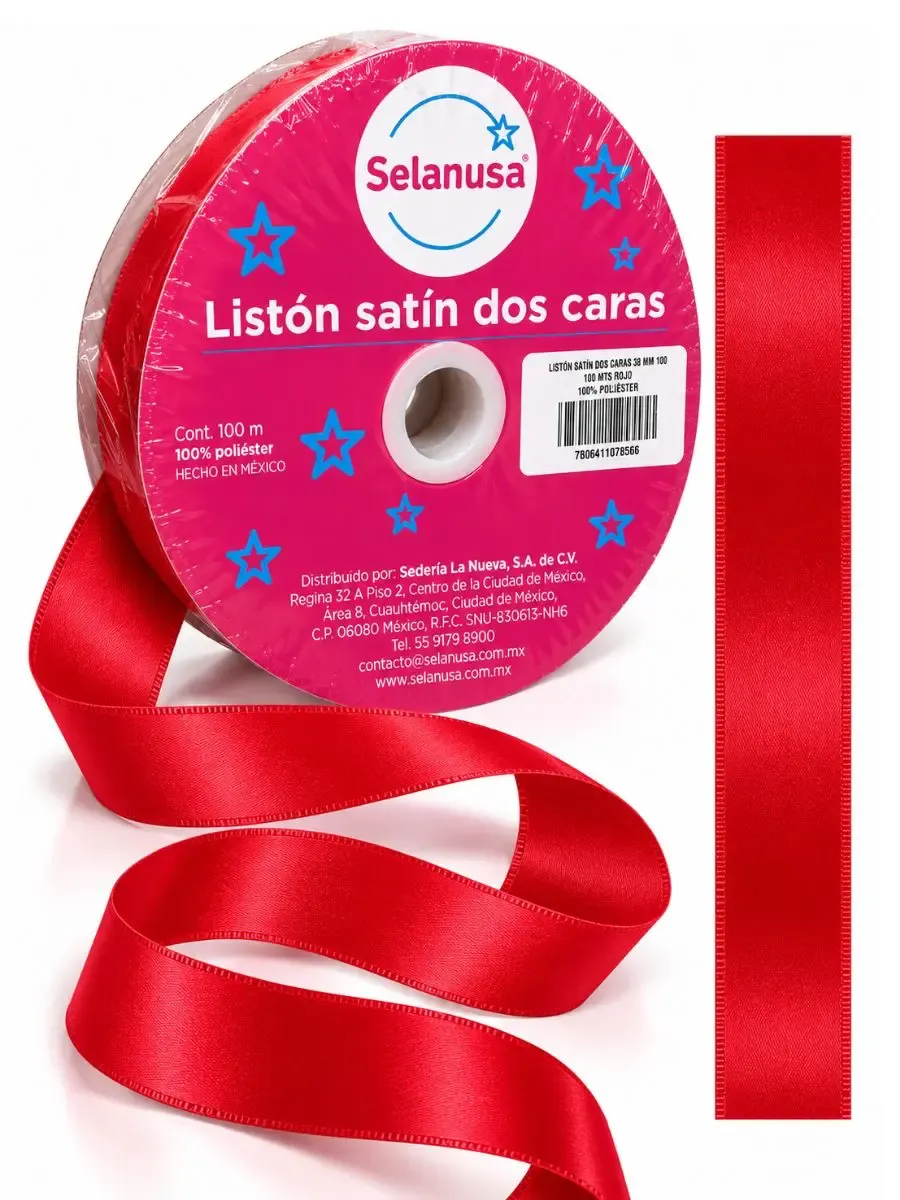 Rollo de listón de tela satinado rojo Selanusa 22 mm por 100 metros al por mayor
