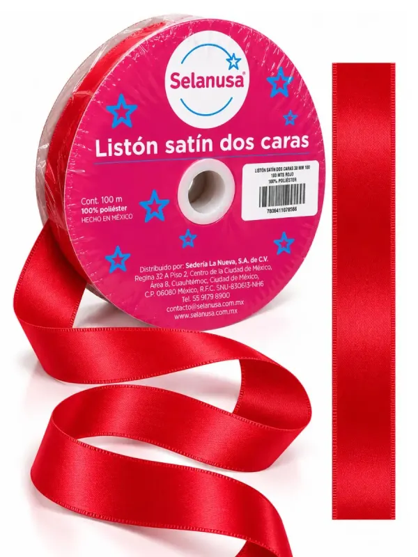 Rollo de listón de tela satinado rojo Selanusa 22 mm por 100 metros al por mayor