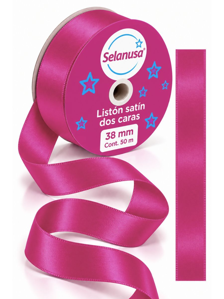 Rollo de listón de tela satinado rosa mexicano Selanusa 38 mm por 50 metros al por mayor