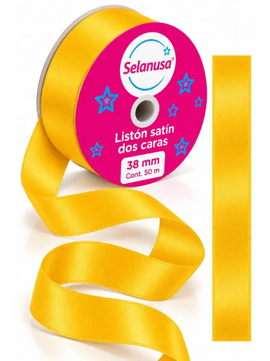 Rollo de listón de tela satinado amarillo mango Selanusa 38 mm por 50 metros al por mayor