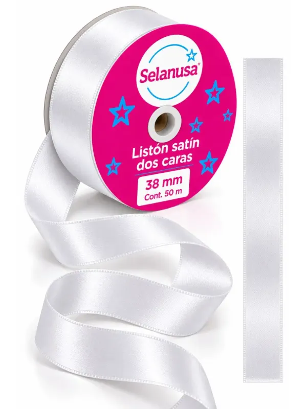 Rollo de listón de tela satinado blanco Selanusa 38 mm por 50 metros al por mayor