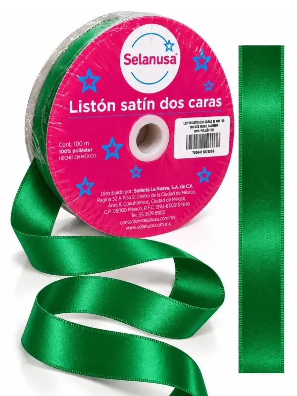 Rollo de listón de tela satinado verde bandera Selanusa 22 mm por 100 metros al por mayor