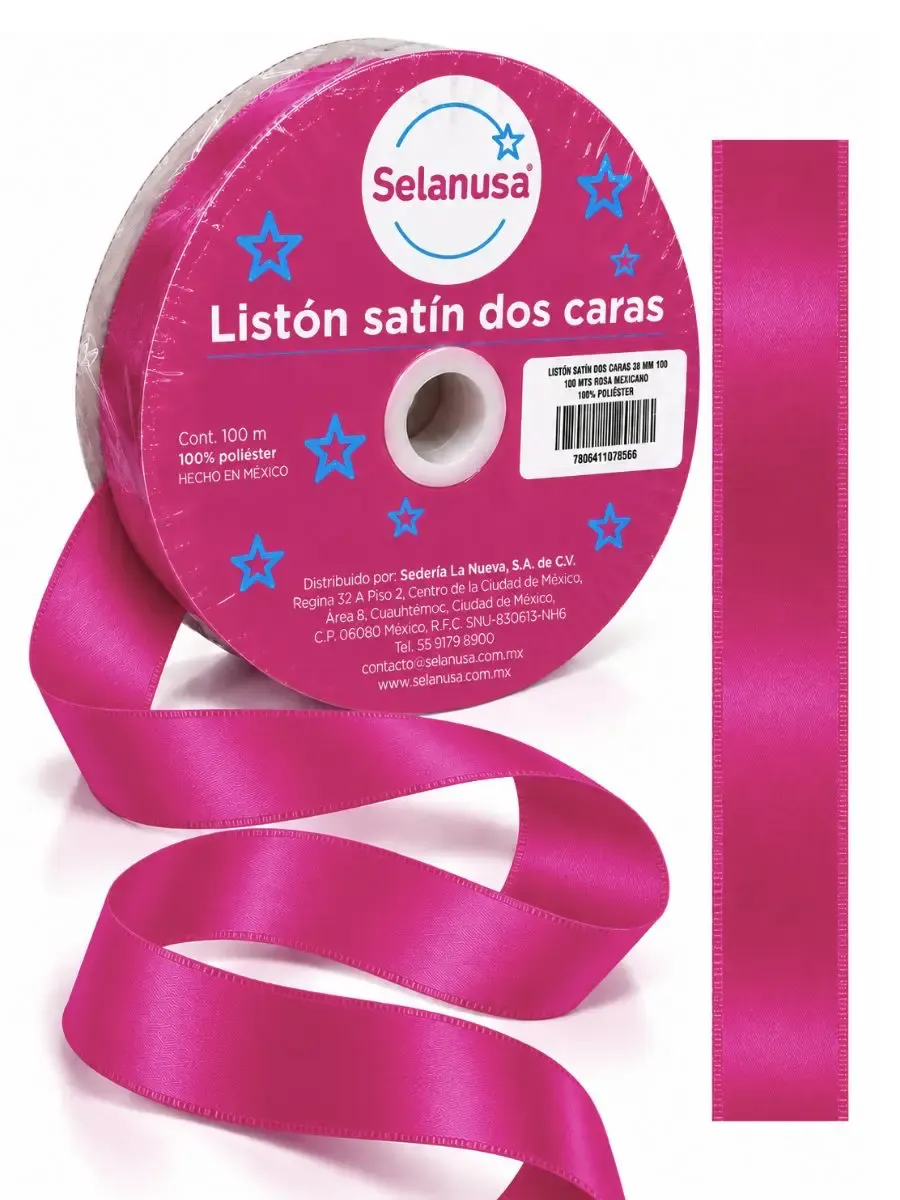 Rollo de listón de tela satinado rosa mexicano Selanusa 22 mm por 100 metros al por mayor