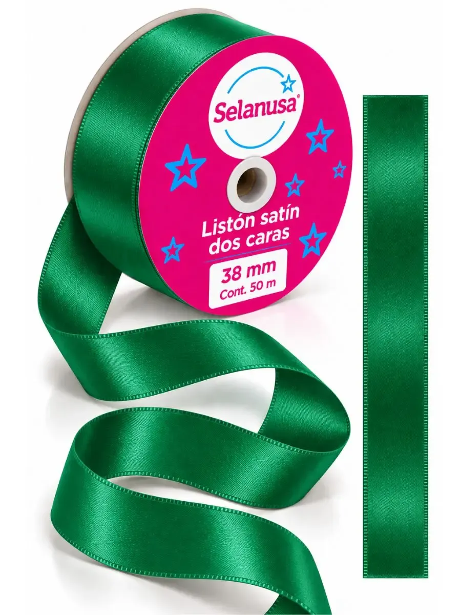 Rollo de listón de tela satinado verde bandera Selanusa 38 mm por 50 metros al por mayor