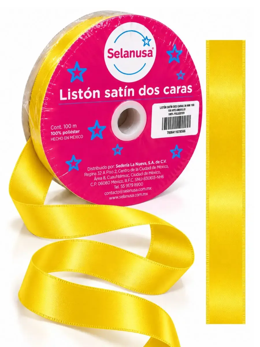 Rollo de listón de tela satinado amarillo mango Selanusa 22 mm por 100 metros al por mayor
