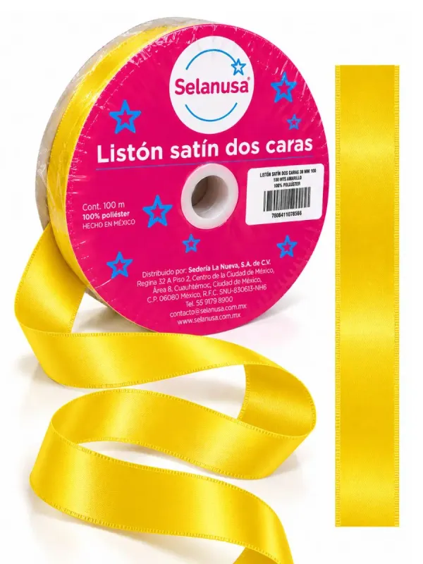 Rollo de listón de tela satinado amarillo mango Selanusa 22 mm por 100 metros al por mayor
