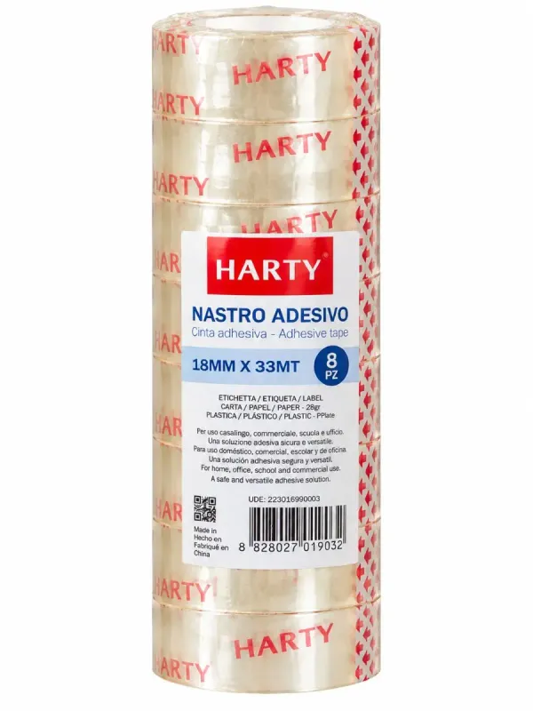 Paquete con 12 rollos de cinta adhesiva transparente Harty 18mm x 33m al por mayor