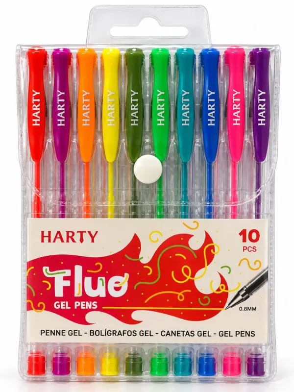 Estuche con 10 bolígrafos de gel Harty colores fluorescentes al por mayor