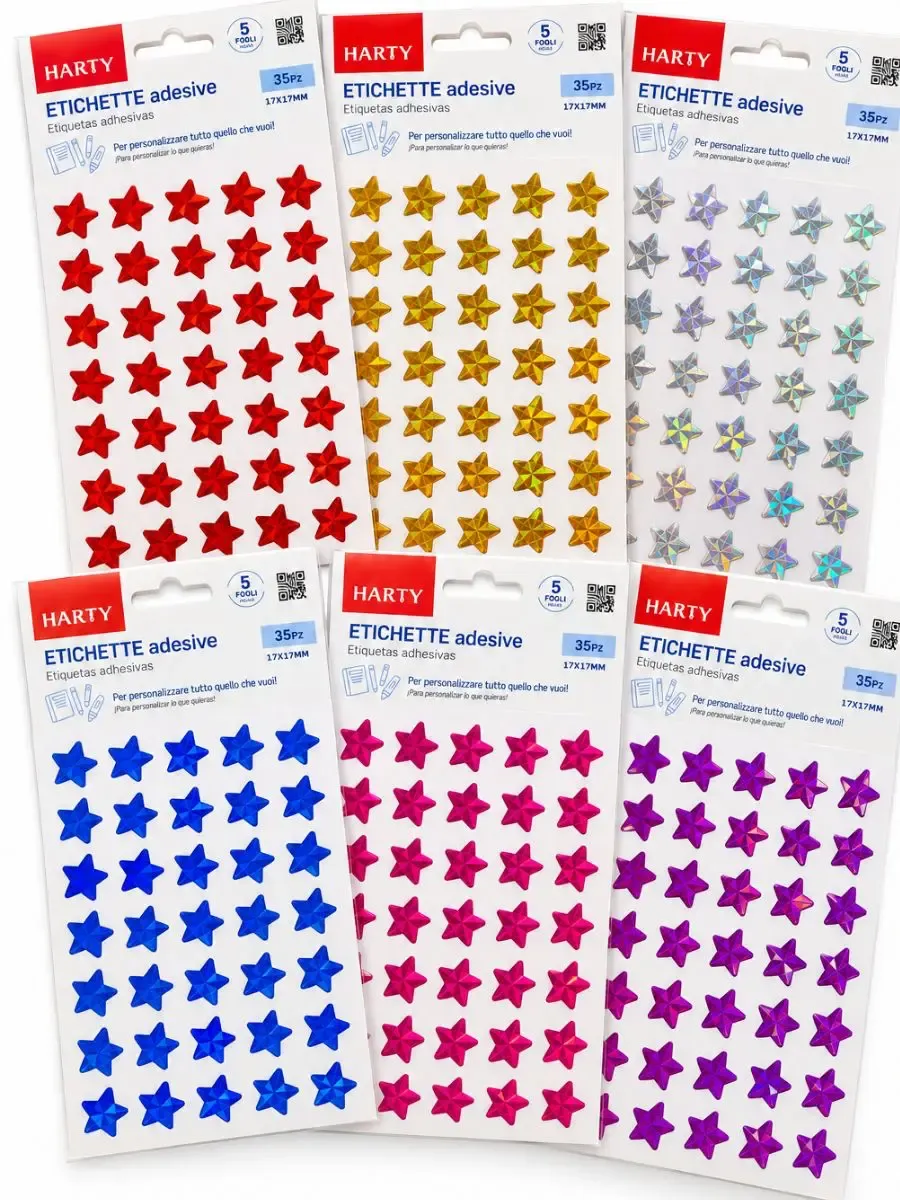 Caja con 12 paquetes de estrellas adhesivas Harty al por mayor
