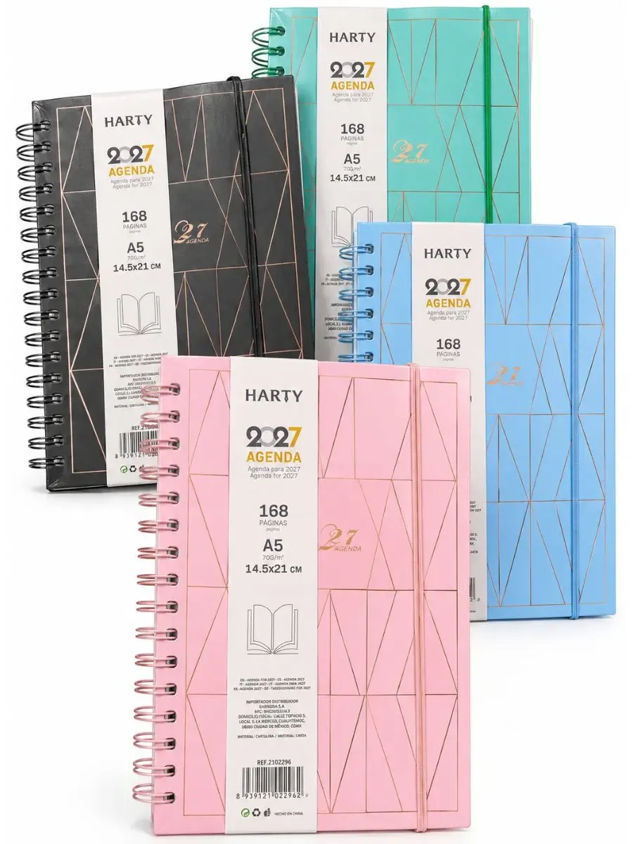 Agenda pasta dura Harty 168 páginas 14.5 x 21 cm – Mayoreo Agenda ejecutiva de pasta dura Harty 14.5x21 cm al por mayor