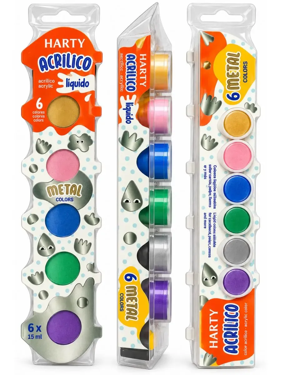 Set con 6 pinturas acrílicas metálicas Harty de 15 ml al por mayor