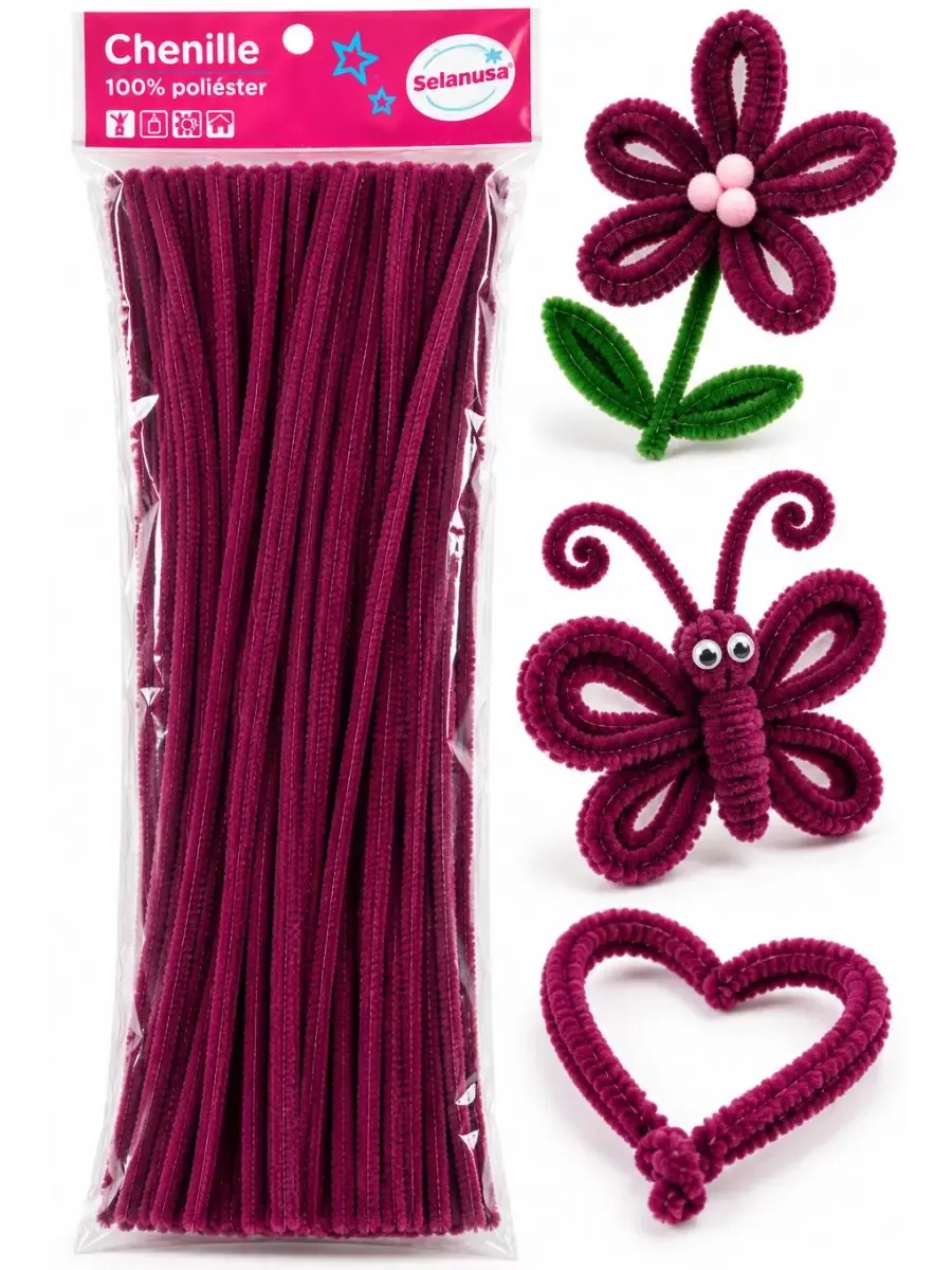 Limpiapipas chenille cereza #48 S paq 100 pzas – Mayoreo Limpiapipas decorativos cereza #48 Selanusa para proyectos escolares