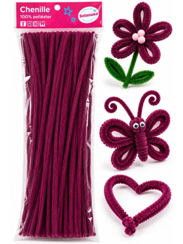 Limpiapipas chenille cereza #48 S paq 100 pzas – Mayoreo Limpiapipas decorativos cereza #48 Selanusa para proyectos escolares
