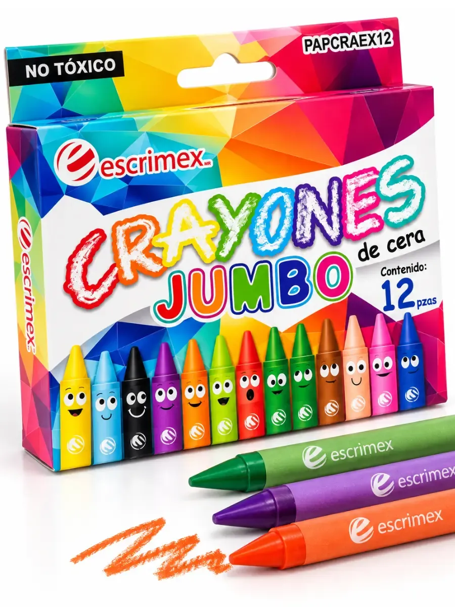 Crayones jumbo con 12 piezas Escrimex paq – Mayoreo Caja de crayones de cera jumbo con 12 piezas Escrimex al por mayor