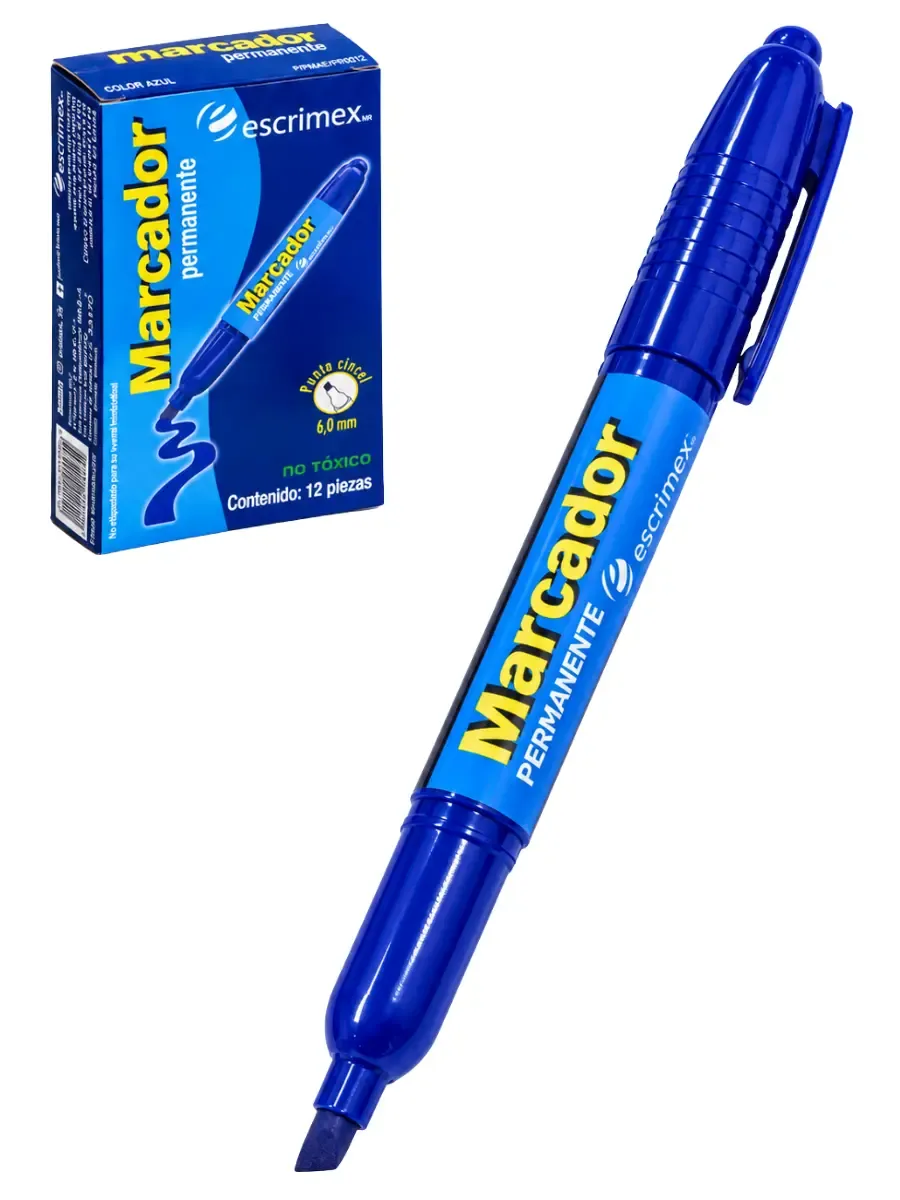 Caja de marcadores permanentes color azul punta cincel de 6 mm con 12 piezas Escrimex al por mayor