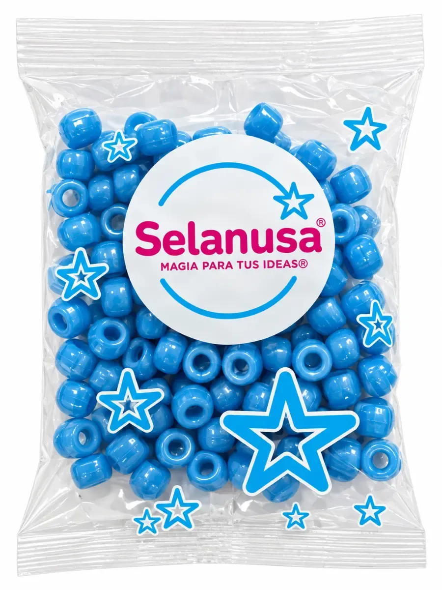 Bolsa con 100 piezas de cuentas o bolitas de plástico perladas color azul #276 al por mayor