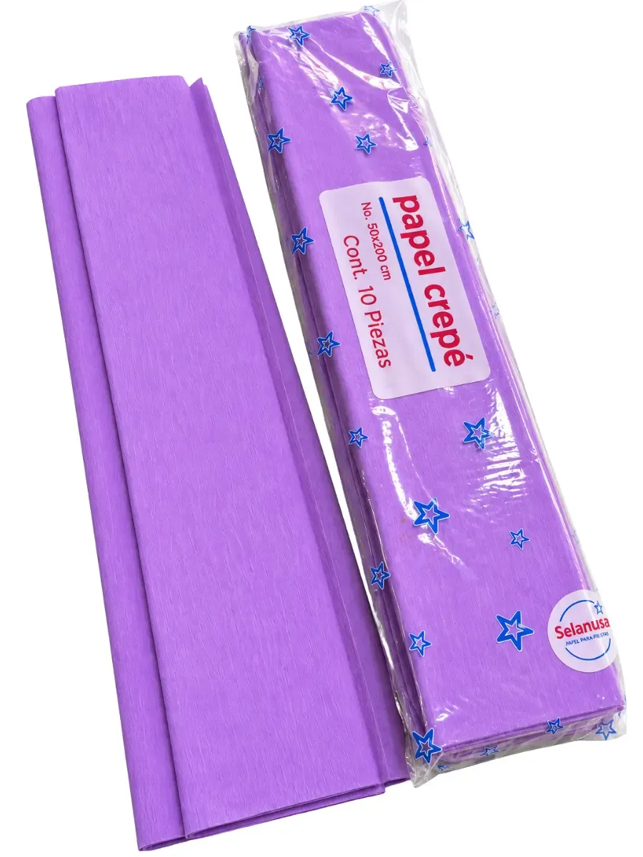Paquete con 10 pzas de papel crepé color lila marca Selanusa al por mayor