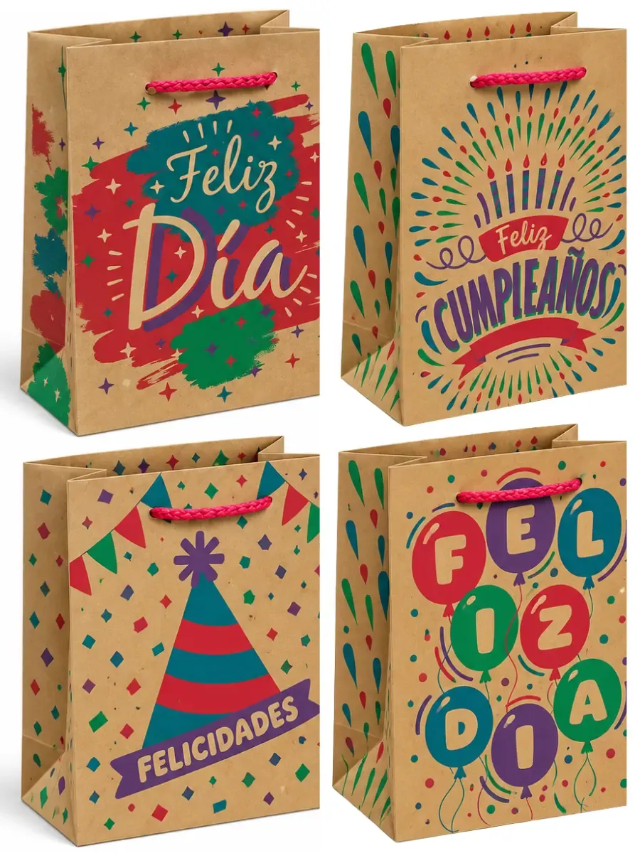 Bolsa de papel chica para obsequios con diseño colorido y festivo Fiesta Alegre