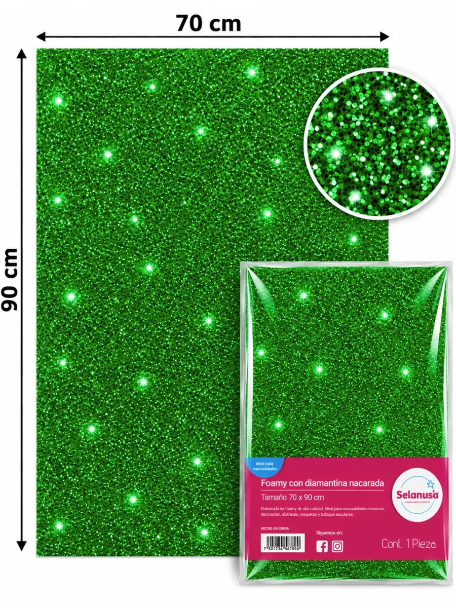 Foamy diamantado en pliego 90x70 cm verde c/2 pzas