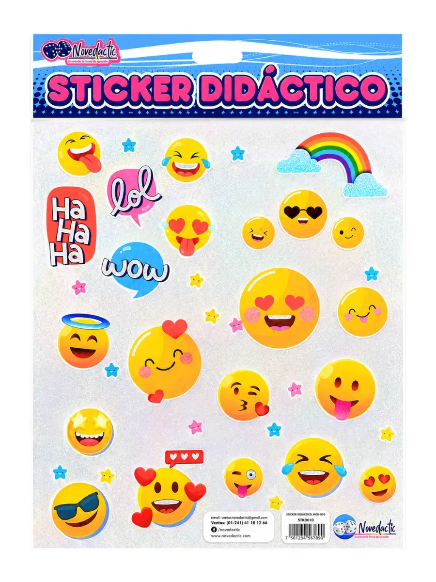 Set de 3 stickers didácticos con emoticones y emojis variados para decoración escolar y manualidades