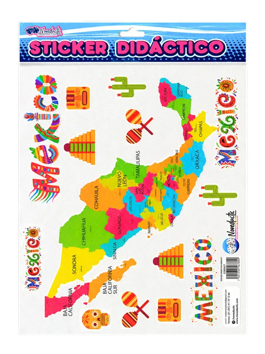 Sticker Didáctico Mapa de México C/3 Pzas – Mayoreo