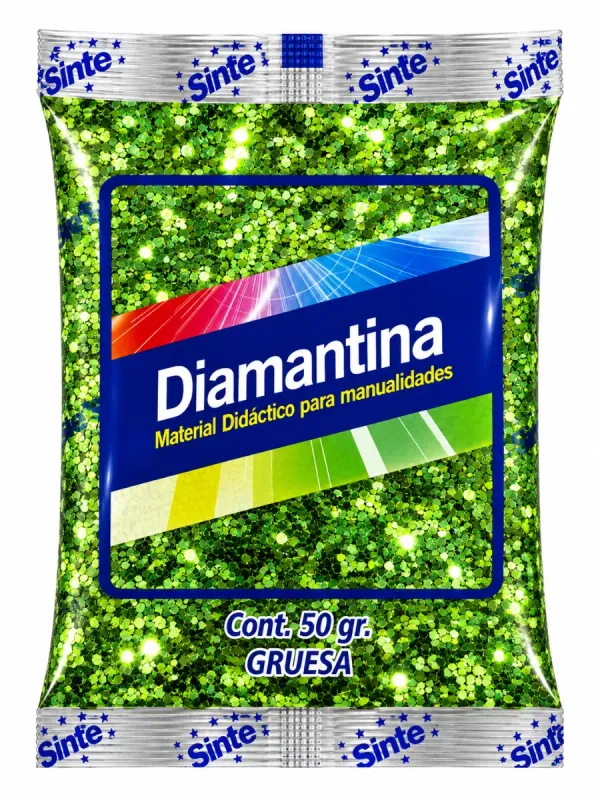 Bolsa de polietileno con 50 gramos de escarcha o diamantina verde limón marca Saira al por mayor