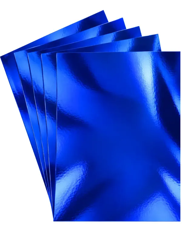 Paquete mayorista de 5 piezas de cartulina metálica color azul brillante marca Saira